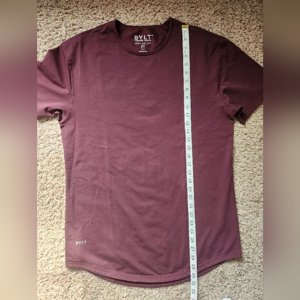 BYLT Premium Basics Drop Cut Lux Short Sleeve Shirt Maroon Mens Size Large - Picture 8 of 8